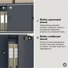 Regál na šanóny s uzamykateľnou skrinkou, kancelársky, otvorené police, kovový antracitový, 800x2200x400 mm: ARIEL