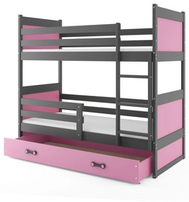 Poschodová posteľ 80 x 190 cm Ronnie B (grafit + ružová) (s roštami, matracmi a úl. priestorom). Vlastná spoľahlivá doprava až k Vám domov. 1056608