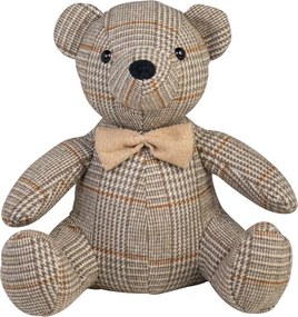 Zarážka k dverám kockovaný šedohnedý medvedík – 31*15*23 cm