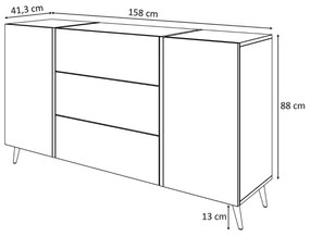 KOMODA SANTINO NA NOŽIČKÁCH DUB FLAGSTAFF + ČIERNY 158 cm
