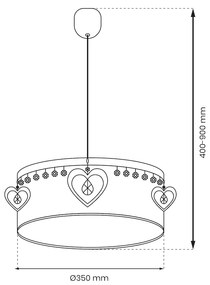 EUlight Detské závesné svietidlo Heart, 1x biele/ružové textilné tienidlo, p