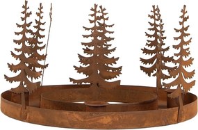 Kovový rustikálny hrdzavý svietnik na 4 sviečky so stromčekmi Candle Rust - Ø 20*14 cm