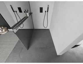 Mexen Kioto+, sprchová zástena Walk-In s poličkou a vešiakom 110 x 200 cm, 8mm sklo vzor zrkadlo, grafitový profil, 800-110-121-95-50