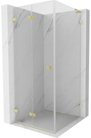 Mexen Lunar-F L, skladací sprchový kút ľavý 70 x 70 cm, 8mm číre sklo, zlatý matný profil, 836L-070-070-55-00-L