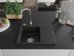 Mexen Ben, 1-komorový granitový drez 600x500x190 mm, ľavý+ chrómový sifón, čierna-zlatá metalíza, 6522605000-75