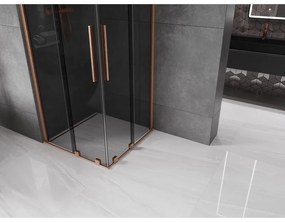 Mexen Velar Duo, sprchový kút s posuvnými dverami 100 x 100 cm, 8mm šedé sklo, medená matná, 871-100-100-42-65
