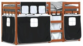 Poschodová posteľ závesy bielo-čierna 75x190cm masívna borovica 3283925