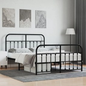 Kovový rám postele s čelom a podnožkou čierny 140x190 cm 352596