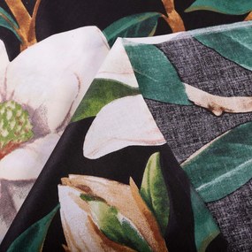 Biante Bavlnený záves Sandra SA-300 Kvety magnólie na čiernom 150x200 cm