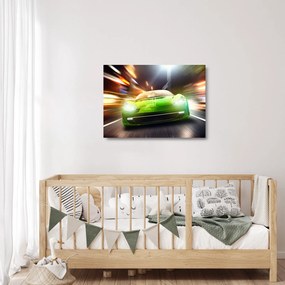 Sklenený obraz - Zelené závodné auto (70x50 cm)