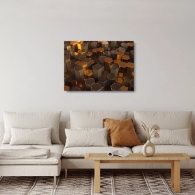 Sklenený obraz - Bronzové hexagóny (70x50 cm)