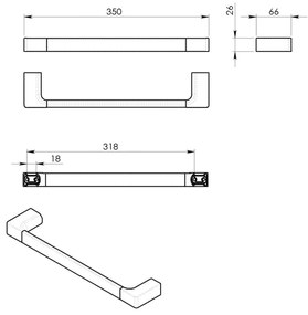 Gedy, PIRENEI držiak uterákov 350x66mm, čierna matná, PI213514