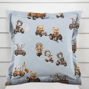 Biante Detská bavlnená obliečka na vankúš s lemom Sandra SA-629 Zvieratká v autách na modrom 30 x 50 cm