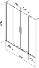 Mexen Velar L Duo, 2-krídlová posuvná vaňová zástena 200 x 150 cm, 8mm číre sklo, medená matná, 896-200-003-02-65