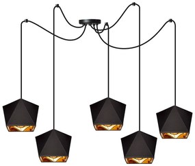 Závesné svietidlo Diamond Gold Spider, 5x čierne/zlaté textilné tienidlo