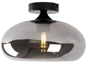 Stropné svietidlo v štýle Art Deco čierne s dymovým sklom - Busa