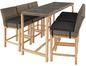 tectake 404854 ratanový barový stôl lovas so 6 stoličkou latina - prírodné