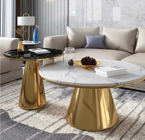 KONFERENČNÝ STOLÍK ARIES 2v1 BIELY + ČIERNY MRAMOR + ZLATÝ