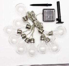 DECOLED Solárne párty osvetlenie, 5 m, 10 teplých bielych LED diód, priehľadné žiarovky, transparentné