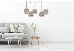 Závesné svietidlo Boho Spider, 5x jutové/sivé textilné tienidlo