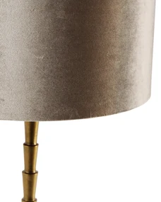 Stolná lampa bronzová s zamatovým tienidlom taupe 35cm - Pisos