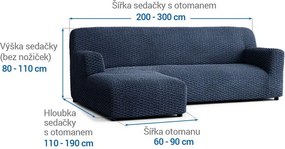 Bielastické poťahy MOSAICO modré sedačka s otomanom vľavo (š. 170 - 300 cm)