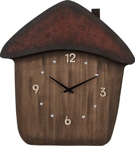 Drevené nástenné hodiny v tvare domčeka - 37*4*40 cm / 1*AA
