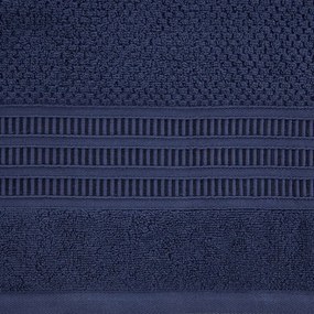 Bavlnený tmavomodrý uterák ROSITA s ryžovou štruktúrou a žakárovou bordúrou s geometrickým vzorom Rozmer: 30 x 50 cm