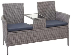 Záhradná lavica so stolíkom E24 ~ umelý ratan, 132cm - Sivá, sedáky tmavosvá