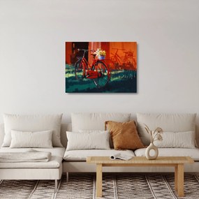 Sklenený obraz červeného kolesa, akrylová maľba (70x50 cm)