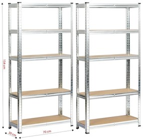 Sada 2 ks kovových regálů REGMET 70x30x154 cm stříbrná