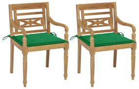 Batavia stoličky 2 ks so zelenými vankúšmi tíkový masív 3062132