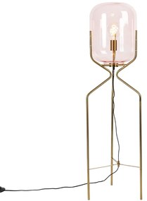 Stojaca lampa v štýle Art Deco mosadz s ružovým sklom - Bliss