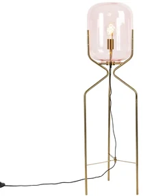 Stojaca lampa v štýle Art Deco mosadz s ružovým sklom - Bliss