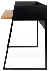 Čierny pracovný stôl s detailmi v dekore orechového dreva TemaHome Volga