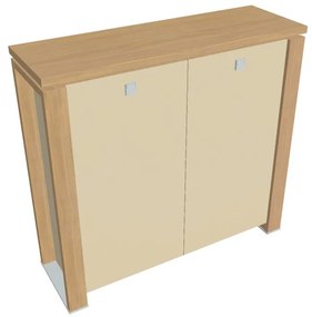 Stredná skriňa Verno+ S 140 x 46 x 130 cm, sklenené dvere, dub svetlý / vanilka
