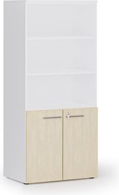 Kombinovaná kancelárska skriňa PRIMO WHITE, nízke dvere, 800 x 500 x 1781 mm, biela/breza
