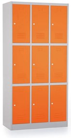 Kovová šatníková skrinka - 9 boxov, 90 x 45 x 185 cm, cylindrický zámok, oranžová - ral 2004