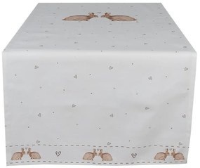 Bavlnený obrus - behúň v bielom farebnom prevedení s dekorom zajačikov a srdiečok 50 x 140 cm Clayre & Eef 41988