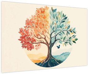 Obraz – Duálny strom s motýľom (90x60 cm)