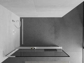 Mexen Kioto+ L, sprchová zástena Walk-In s poličkou a vešiakom 70 x 200 cm, 8mm číre sklo čierny vzor, biely profil, 800-070-123-20-70