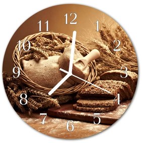Sklenené hodiny okrúhle Chlieb obilniny fi 30 cm