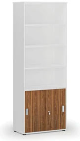 Kombinovaná kancelárska skriňa PRIMO WHITE, zasúvacie dvere na 2 poschodia, 800 x 420 x 2128 mm, biela/orech