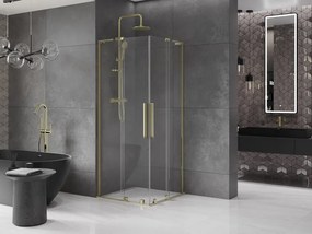 Mexen Velar L Duo, sprchový kút s posuvnými dverami 90 x 90 cm, 8mm číre sklo, zlatá lesklá, 871-090-090-02-03-50