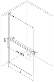 Mexen Kioto+ L, sprchová zástena Walk-In s poličkou a vešiakom 110 x 200 cm, 8mm číre sklo čierny vzor, biely profil, 800-110-123-20-77