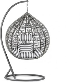 Sivé závesné kreslo KOKON so stojanom, bielo-sivý vankúš