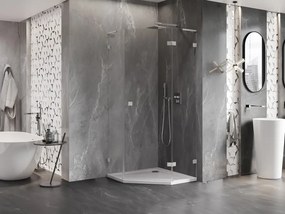 Mexen Lunar, L pravý výklopný päťuholníkový sprchový kút 100x100 cm, 8mm číre sklo, oceľový profil, 831L-100P-100L-97-00-P