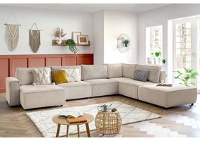 Krémovobiela menčestrová rohová pohovka (pravý roh/do tvaru "U") Nihad modular – Bobochic Paris