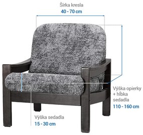 Bielastické poťahy MARMO šedé kreslo s drevenými rúčkami (š. 40 - 70 cm)