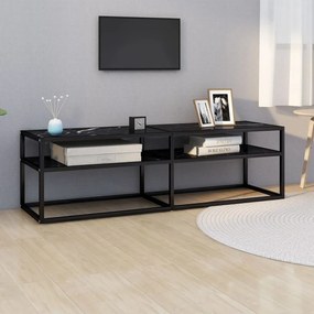 TV stolík čierny mramor 140x40x40,5 cm tvrdené sklo